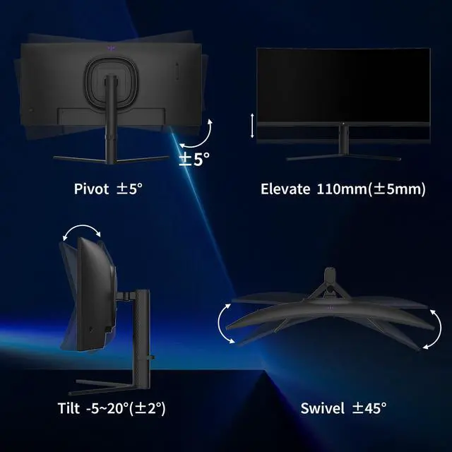 Alt view image 5 of 7 - 34 Inch Ultrawide Monitor, 180Hz WQHD 3440X1440 Curved Gaming Monitor, 1500R PC Monitor, HDR, FreeSync & G-Sync, HDMI, DisplayPort, VESA, Tilt Swivel Height Pivot Adjustment, H34S5