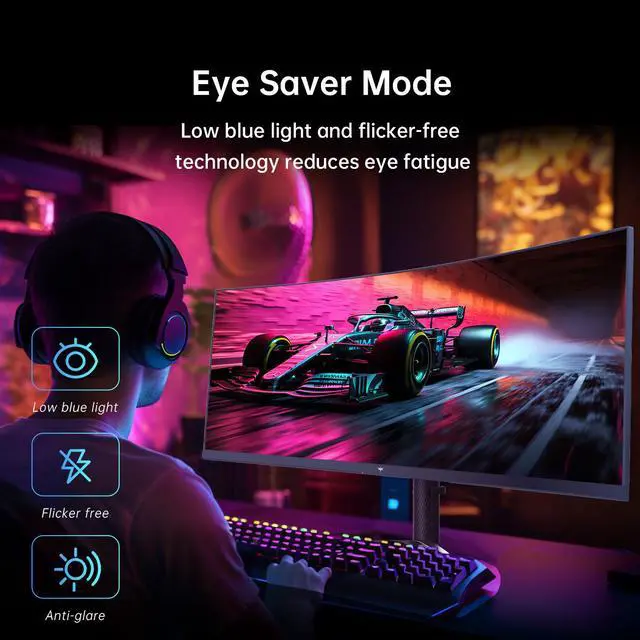 Alt view image 6 of 7 - 34 Inch Ultrawide Monitor, 180Hz WQHD 3440X1440 Curved Gaming Monitor, 1500R PC Monitor, HDR, FreeSync & G-Sync, HDMI, DisplayPort, VESA, Tilt Swivel Height Pivot Adjustment, H34S5