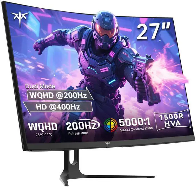 Main image of KTC 27 Inch 1440p 200Hz Curved Gaming Monitor, WQHD 200Hz / HD 400Hz Dual Mode 1500R PC Monitor, Adaptive-Sync, 5000:1 Contrast, HDR, HDMI/DisplayPort, VESA Compatible, H27S5