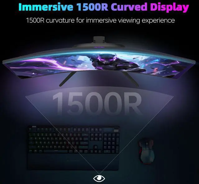 Alt view image 4 of 7 - KTC 27 Inch 1440p 200Hz Curved Gaming Monitor, WQHD 200Hz / HD 400Hz Dual Mode 1500R PC Monitor, Adaptive-Sync, 5000:1 Contrast, HDR, HDMI/DisplayPort, VESA Compatible, H27S5