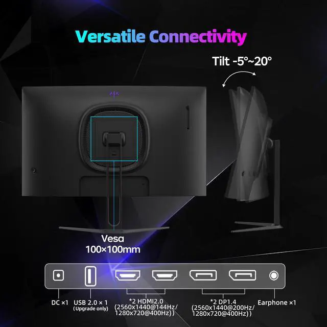 Alt view image 6 of 7 - KTC 27 Inch 1440p 200Hz Curved Gaming Monitor, WQHD 200Hz / HD 400Hz Dual Mode 1500R PC Monitor, Adaptive-Sync, 5000:1 Contrast, HDR, HDMI/DisplayPort, VESA Compatible, H27S5