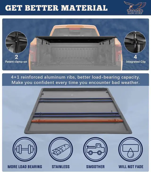 Alt view image 6 of 7 - Tiptop Soft Tri-Fold Tonneau Cover Truck Bed For 2015-2023 F150 5.5ft Bed (67.1") | TPX3 |