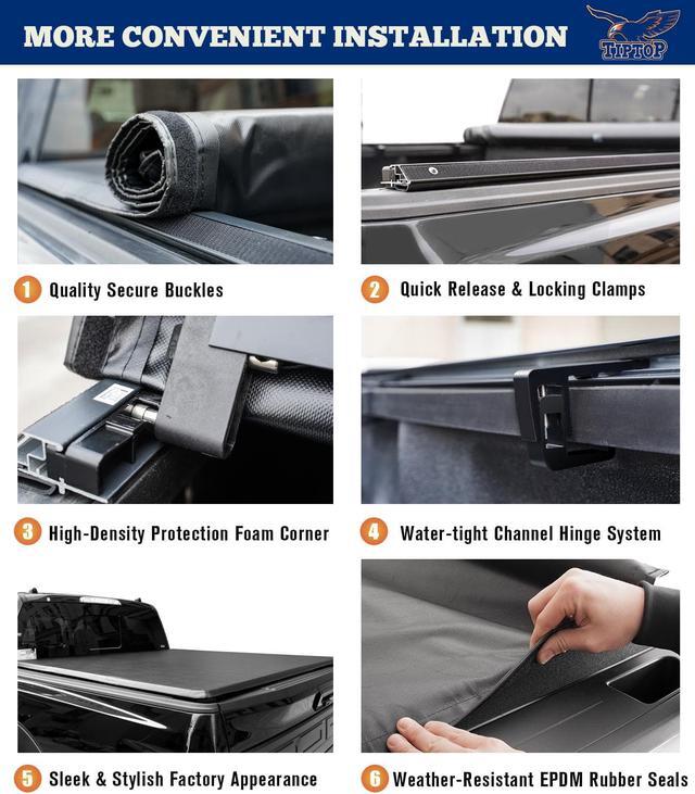 Alt view image 5 of 7 - TIPTOP Soft Roll-Up Tonneau Cover Truck Bed For 2004-2014 F150 & 2006-2014 Mark LT 6.5ft Bed (78.8") | TP1 |