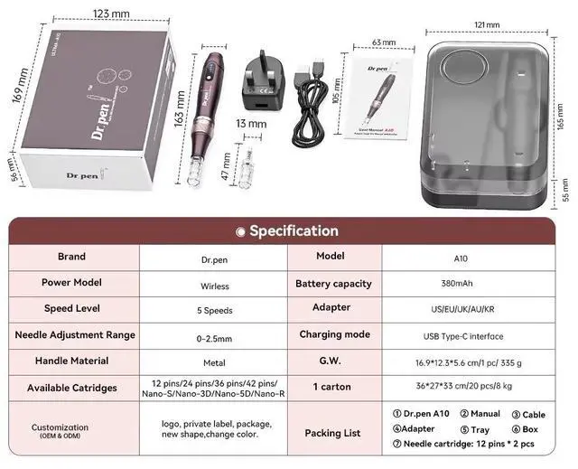Alt view image 3 of 7 - Dr.pen A10 Electric Micro Screw Needle Waved Cartridge Skin Pen Micro Needling Therapy Systems for Face and Hair Treatment