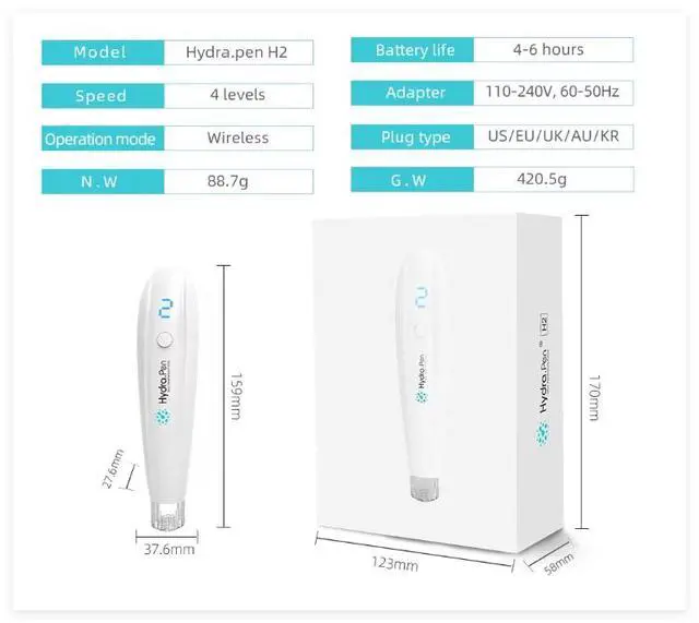 Alt view image 7 of 7 - Hydra Pen H2 Microneedling Pen Automatic Applicator Skin Care Microneedling Derma Pen