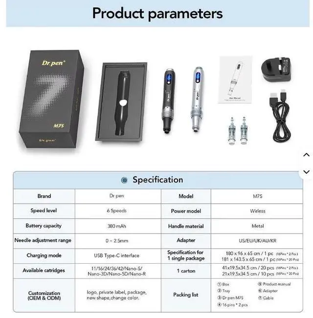 Alt view image 4 of 7 - Dr.pen M7S Microneedling Facial Skin Care Derma Pen Micro Needling Pen MTS Electric Massager Collagen Regeneration Anti-wrinkle Tools 1 Set Dr.pen M7S Silver