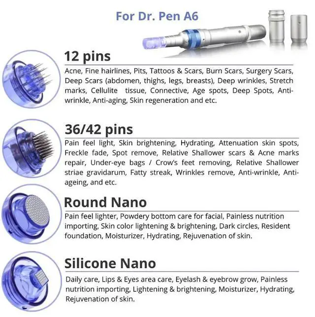 Alt view image 3 of 7 - Dr.Pen A6 Microneedling Skin Pen Cartridges Micro Needling Therapy Systems for Face Hair Treatment 10pcs Round Nano