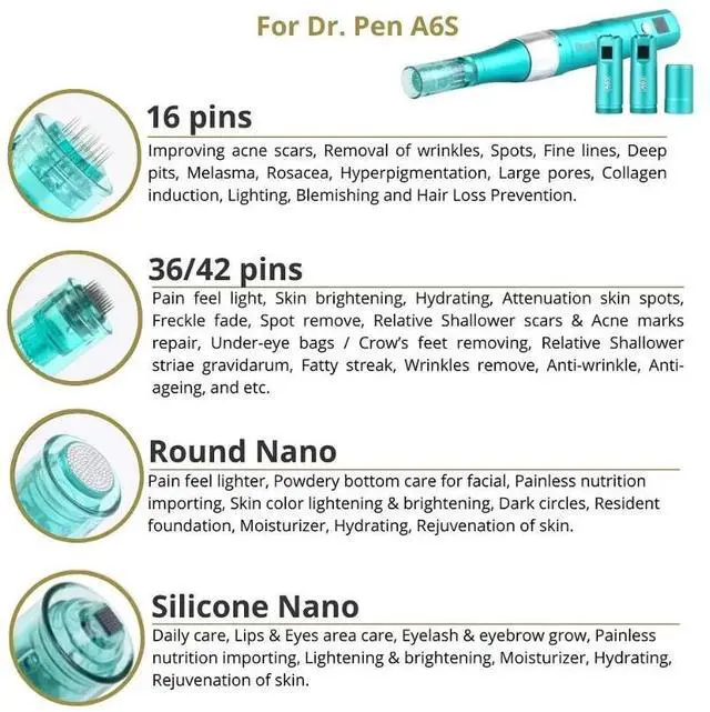 Alt view image 7 of 7 - Dr.pen A6S Skin Rejuvenation Microneedle Machine Microneedling Derma Pen 10pcs 3D Nano