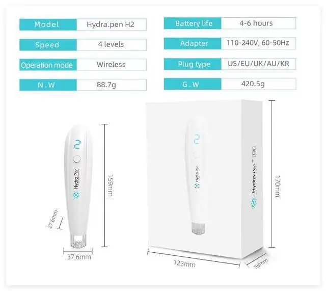 Alt view image 7 of 7 - Hydra Pen H2 Microneedling Pen Automatic Applicator Skin Care Microneedling Derma Pen