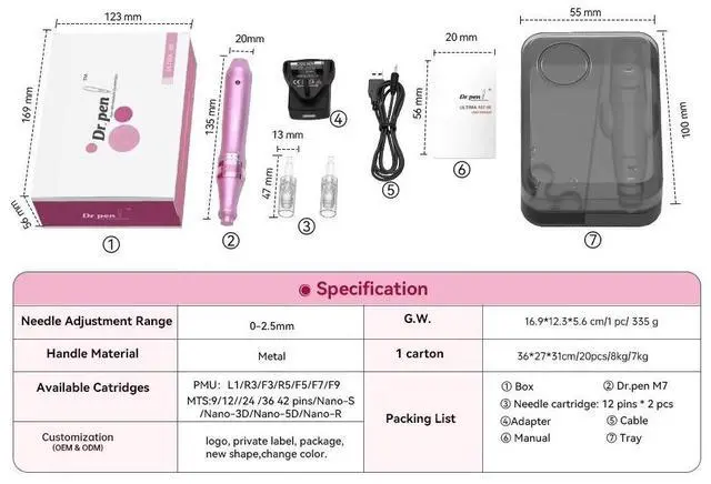 Alt view image 2 of 6 - Dr.pen M7 Microneedling Pen Skin Rejuvenation Pen Adjustable Speed Pink Electrical Beauty Equipment Skin Care Wrinkles Treatment