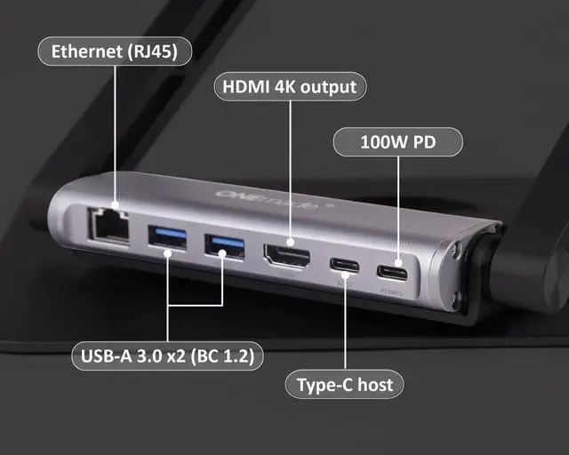 Alt view image 3 of 7 - idart SOZ 6-in-1 Swivel Stand Hub with 100W PD, USB-C, 4K@60Hz HDMI, 5Gbps USB-A 3.0 x2, Ethernet(RJ45), for Laptop/Tablet/Book up to 17 Inches & 4.5kg, Detachable Docking Station/ Foldable Stand