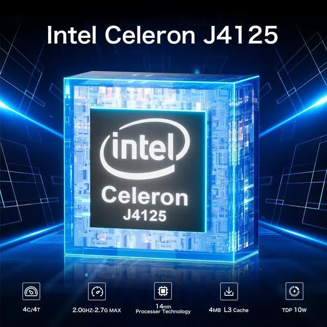 Alt view image 4 of 7 - GMKtec KB3 Mini PC Windows 11 Intel Celeron J4125 8GB RAM 256GB SSD Fanless Noiseless Mini Desktop Computer 4K HDMI Dual Display