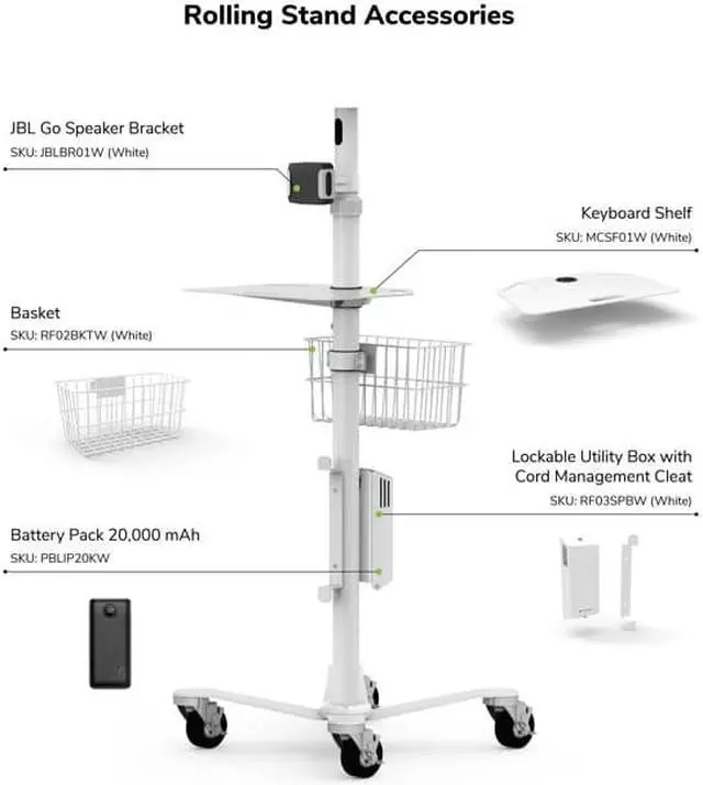 Alt view image 3 of 3 - Compulocks iPad Pro 12.9" (3-6th Gen) Space Enclosure Medical Rolling Cart Extended White
