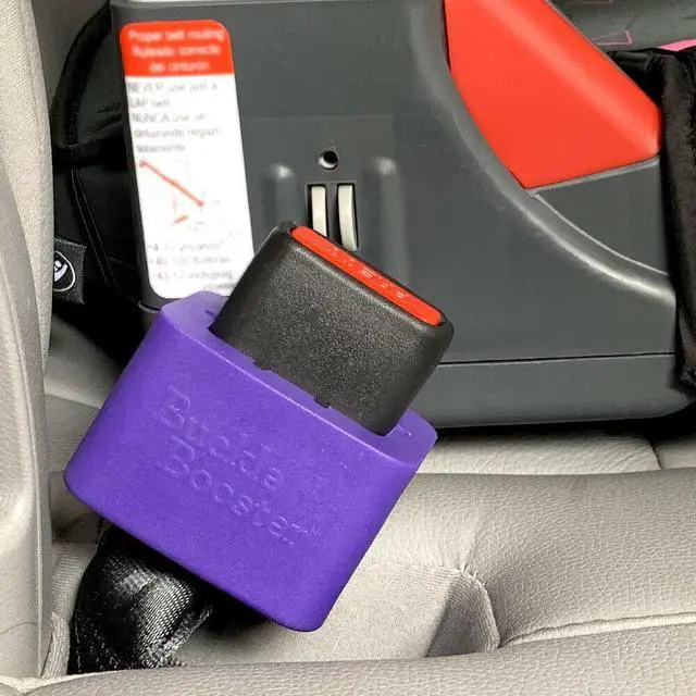 Alt view image 4 of 7 - Buckle Booster Seat Belt Receptacle Raiser, Long Neck Pullover Style, Purple, Free Sticker Pack Included