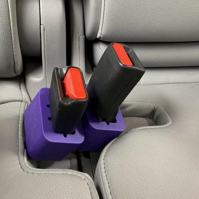 Alt view image 5 of 7 - Buckle Booster Seat Belt Receptacle Raiser, Long Neck Pullover Style, Purple, Free Sticker Pack Included