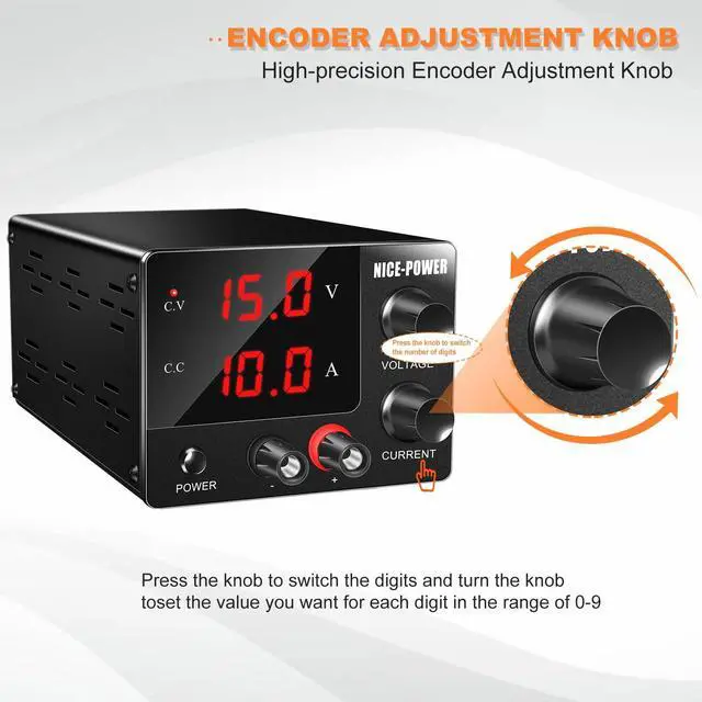 Alt view image 5 of 7 - NICE-POWER DC Power Supply Variable 0~30V 0~10A, 3-Digits LED Display Current and Voltage Adjustable 150W Fixed with Encoder DC Bench Power Supply 15V 10A/30V 5A,Electroplating DIY etc DC Power Supply