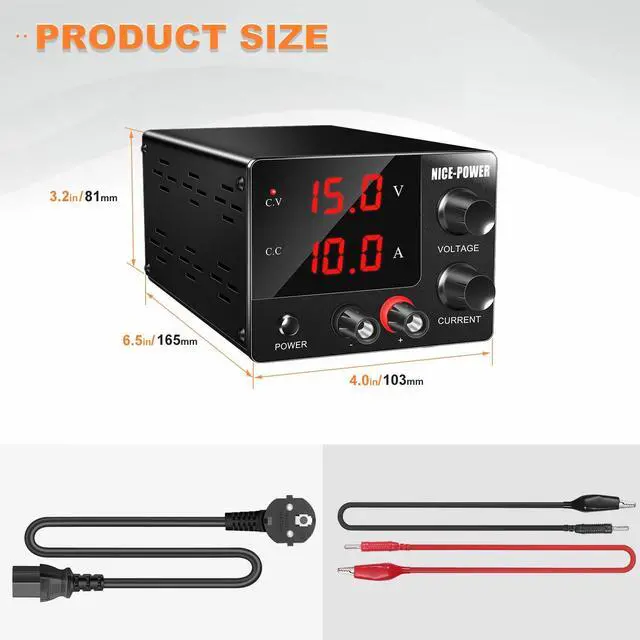 Alt view image 7 of 7 - NICE-POWER DC Power Supply Variable 0~30V 0~10A, 3-Digits LED Display Current and Voltage Adjustable 150W Fixed with Encoder DC Bench Power Supply 15V 10A/30V 5A,Electroplating DIY etc DC Power Supply