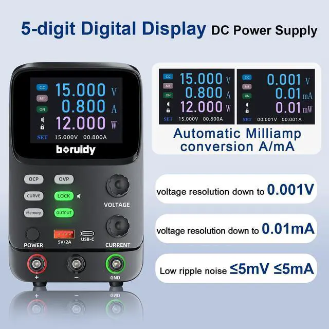 Alt view image 3 of 7 - NICE-POWER DC Power Supply Variable 30V 10A,5 Digit LCD Display Milliamp Current Display Hyperbolic Encoder Bench Power Supply with OCP/OVP Storage Function Power Supplies Suitable for Maintenance.