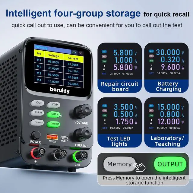 Alt view image 5 of 7 - NICE-POWER DC Power Supply Variable 30V 10A,5 Digit LCD Display Milliamp Current Display Hyperbolic Encoder Bench Power Supply with OCP/OVP Storage Function Power Supplies Suitable for Maintenance.