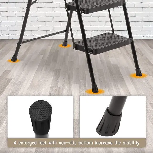 Alt view image 4 of 7 - WiberWi 4 Step Ladder with Handrails Folding Step Stool with Tool Plateform, 330 lb Capacity Step Stools for Adults Portable Ladder for Home Kitchen Steel Frame with Non-Slip Wide Pedal