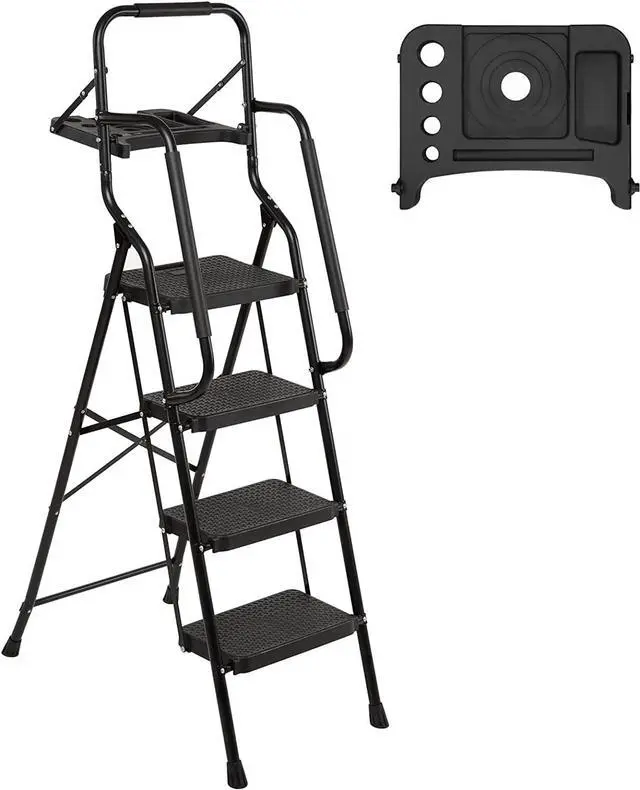 Main image of WiberWi 4 Step Ladder with Handrails Folding Step Stool with Tool Plateform, 330 lb Capacity Step Stools for Adults Portable Ladder for Home Kitchen Steel Frame with Non-Slip Wide Pedal