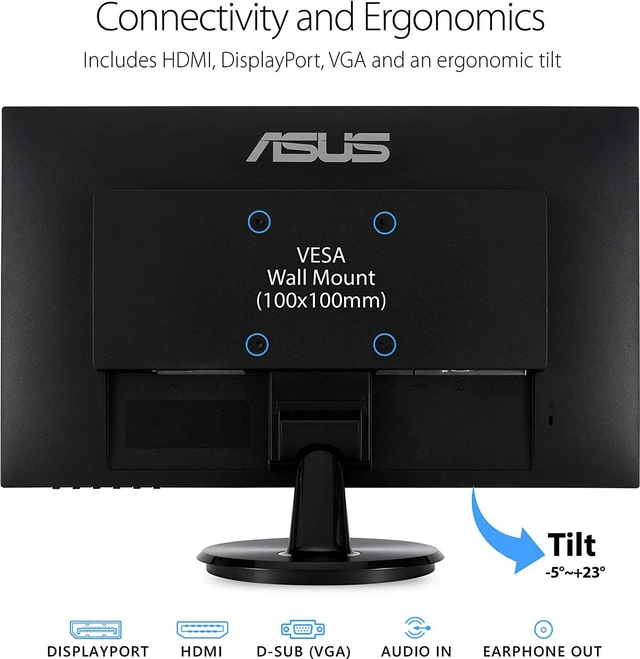 Alt view image 2 of 6 - VA24DQ 24 Inch 1080P Computer Monitor, HDMI, DisplayPort, VGA, Speaker