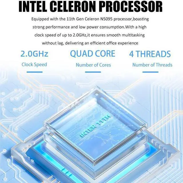 Alt view image 2 of 7 - HVLANYN Mini PC A103B,Windows 10 Home, 8GB RAM+ 256GB SSD Quad-Core and Four-Thread Mini Desktop Computers Micro Computer Tower, Wi-Fi 5G, BT 4.0 USB 2.0 for Business Home Office Intel Celeron N5095