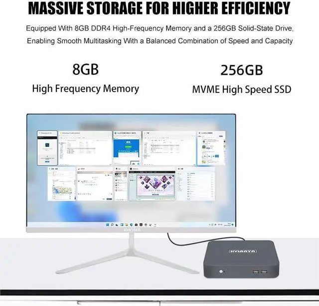 Alt view image 3 of 7 - HVLANYN Mini PC A103B,Windows 10 Home, 8GB RAM+ 256GB SSD Quad-Core and Four-Thread Mini Desktop Computers Micro Computer Tower, Wi-Fi 5G, BT 4.0 USB 2.0 for Business Home Office Intel Celeron N5095