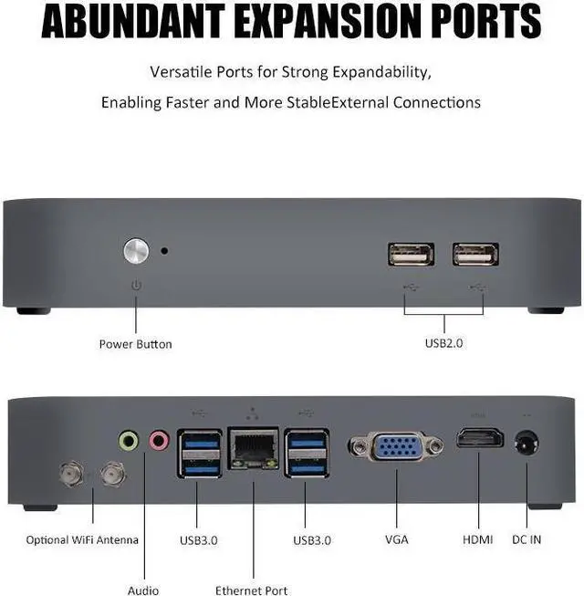 Alt view image 6 of 7 - HVLANYN Mini PC A103B,Windows 10 Home, 8GB RAM+ 256GB SSD Quad-Core and Four-Thread Mini Desktop Computers Micro Computer Tower, Wi-Fi 5G, BT 4.0 USB 2.0 for Business Home Office Intel Celeron N5095