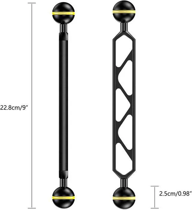 Alt view image 2 of 6 - Seafrogs 9" Double Ball Aluminum Alloy Extension Arm, 1" Ball Head Connector Underwater Arm for Strobe/Video Light/Diving Camera Tray, Integrated Without Glue, Waterproof, and Rustproof