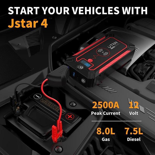UTRAI Jump Starter 2500A Power Bank 10W Wireless Charger Safety Hammer 12V  Emergency Starter Auto Car Booster Battery