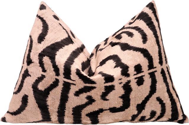 Canvello Handmade Tiger Print Velvet Throw Pillow with Down Insert - 16x24 in