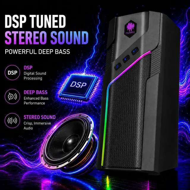 Alt view image 3 of 7 - museeq W-206RE RGB Gaming Speakers for PC, Bluetooth & USB Desktop Speakers for Gaming PC and Monitor, Touch Control Stereo Computer Speakers with 21 LED Light Modes