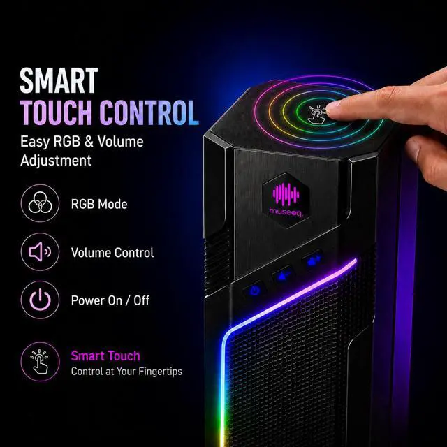 Alt view image 7 of 7 - museeq W-206RE RGB Gaming Speakers for PC, Bluetooth & USB Desktop Speakers for Gaming PC and Monitor, Touch Control Stereo Computer Speakers with 21 LED Light Modes