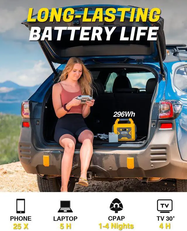 Alt view image 5 of 7 - 300W Portable Power Station, Average 25 Phone Recharges, 1-4 Nights for CPAP, 296Wh Portable Solar Powered Generator Battery Supply for RV Camping, Emergency, Power Outages