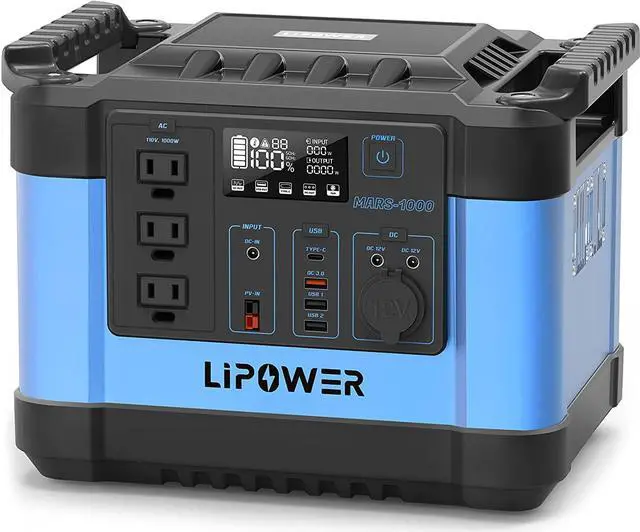 Main image of Portable Power Station, 1000W Solar Generator with 3 AC Outlets Battery Emergency with 3 Pure Sine Wave AC Outlet Backup Power for Camping Outdoor RV/Van