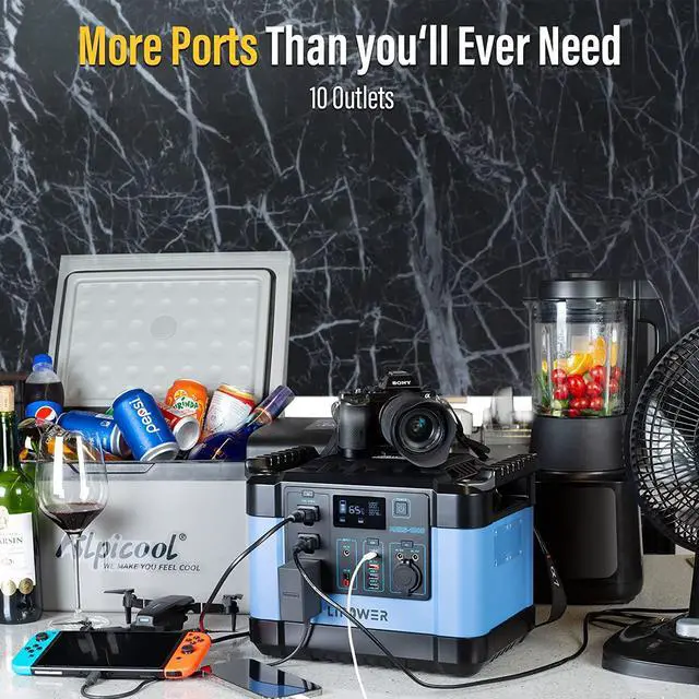 Alt view image 3 of 7 - Portable Power Station, 1000W Solar Generator with 3 AC Outlets Battery Emergency with 3 Pure Sine Wave AC Outlet Backup Power for Camping Outdoor RV/Van