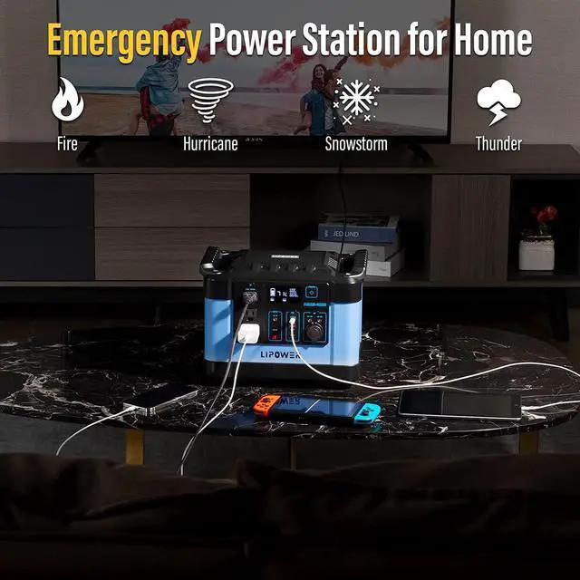 Alt view image 7 of 7 - Portable Power Station, 1000W Solar Generator with 3 AC Outlets Battery Emergency with 3 Pure Sine Wave AC Outlet Backup Power for Camping Outdoor RV/Van