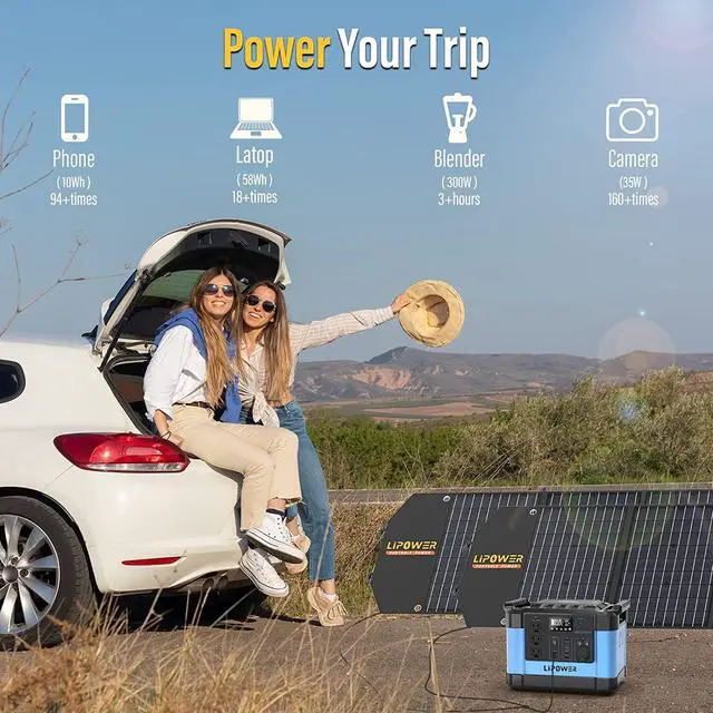 Alt view image 4 of 7 - Portable Power Station, 1000W Solar Generator with 3 AC Outlets Battery Emergency with 3 Pure Sine Wave AC Outlet Backup Power for Camping Outdoor RV/Van