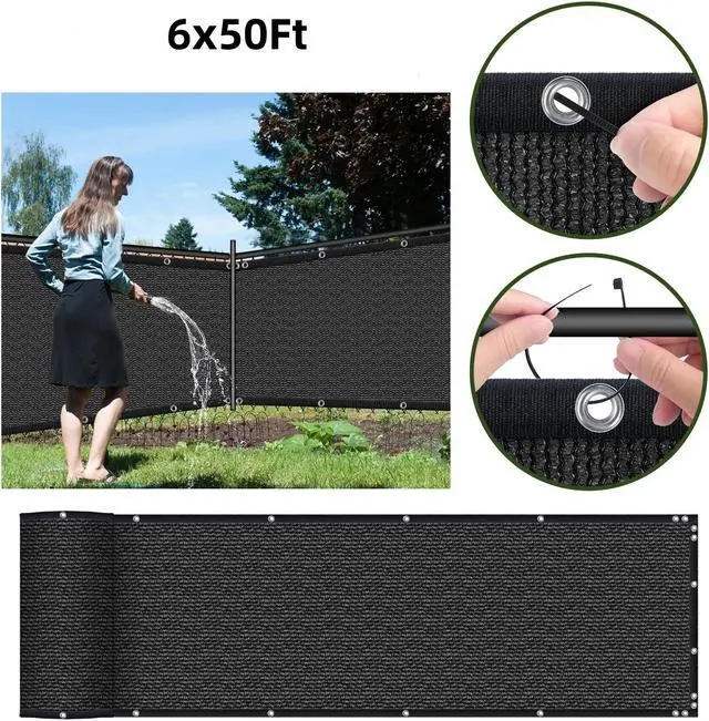 Alt view image 5 of 7 - HOPDAY Fence Privacy Screen, 6'x50' Outdoor Balcony Shade Cloth with 90% Shade Rating, 170 GSM Polyethylene Fabric Black, 80PCS Zip Ties Included