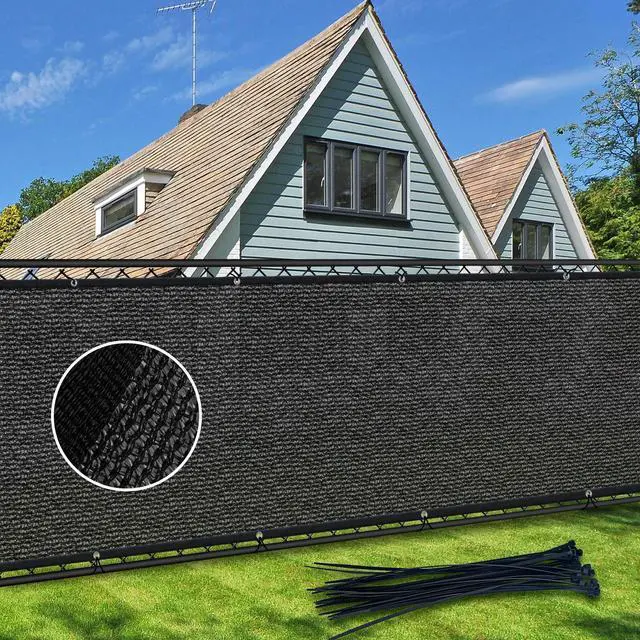 Alt view image 3 of 7 - HOPDAY Fence Privacy Screen, 5'x50' Outdoor Balcony Shade Cloth with 90% Shade Rating, 170 GSM Polyethylene Fabric Black, 80PCS Zip Ties Included