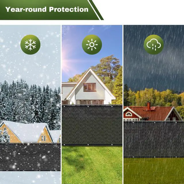 Alt view image 4 of 7 - HOPDAY Fence Privacy Screen, 5'x50' Outdoor Balcony Shade Cloth with 90% Shade Rating, 170 GSM Polyethylene Fabric Black, 80PCS Zip Ties Included