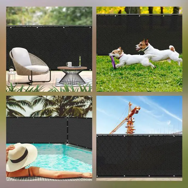 Alt view image 6 of 7 - HOPDAY Fence Privacy Screen, 5'x50' Outdoor Balcony Shade Cloth with 90% Shade Rating, 170 GSM Polyethylene Fabric Black, 80PCS Zip Ties Included