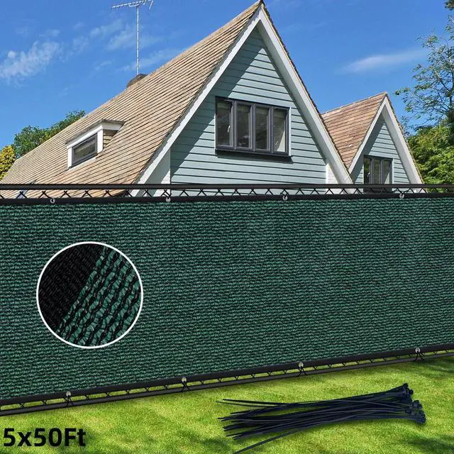 Main image of HOPDAY Fence Privacy Screen, 5'x50' Outdoor Balcony Shade Cloth with 90% Shade Rating, 170 GSM Polyethylene Fabric Green, 80PCS Zip Ties Included