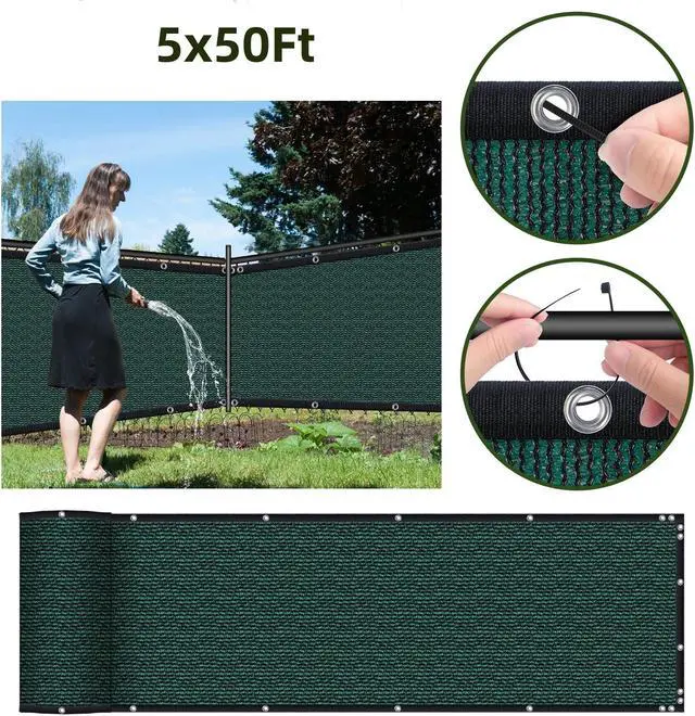 Alt view image 4 of 7 - HOPDAY Fence Privacy Screen, 5'x50' Outdoor Balcony Shade Cloth with 90% Shade Rating, 170 GSM Polyethylene Fabric Green, 80PCS Zip Ties Included