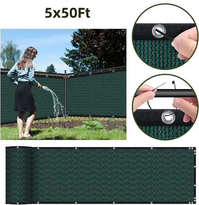 Alt view image 2 of 7 - HOPDAY Fence Privacy Screen, 5'x50' Outdoor Balcony Shade Cloth with 90% Shade Rating, 170 GSM Polyethylene Fabric Green, 80PCS Zip Ties Included