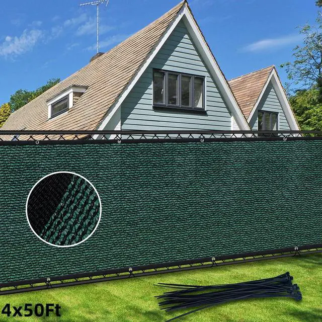 Main image of HOPDAY Fence Privacy Screen, 4'x50' Outdoor Balcony Shade Cloth with 90% Shade Rating, 170 GSM Polyethylene Fabric Green, 80PCS Zip Ties Included