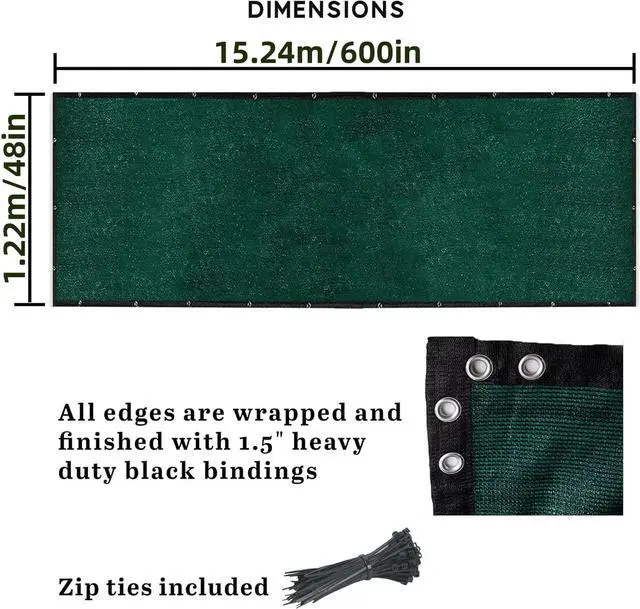 Alt view image 5 of 7 - HOPDAY Fence Privacy Screen, 4'x50' Outdoor Balcony Shade Cloth with 90% Shade Rating, 170 GSM Polyethylene Fabric Green, 80PCS Zip Ties Included