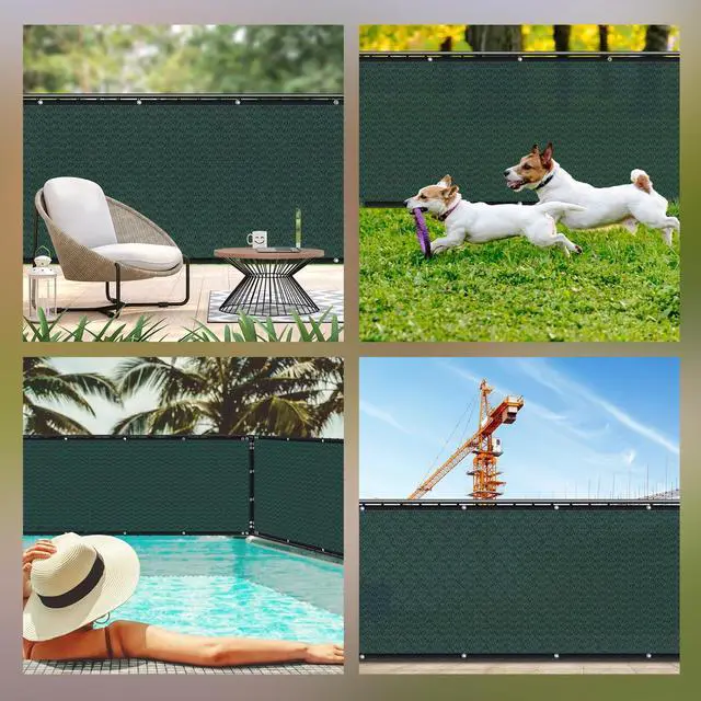 Alt view image 2 of 7 - HOPDAY Fence Privacy Screen, 4'x50' Outdoor Balcony Shade Cloth with 90% Shade Rating, 170 GSM Polyethylene Fabric Green, 80PCS Zip Ties Included