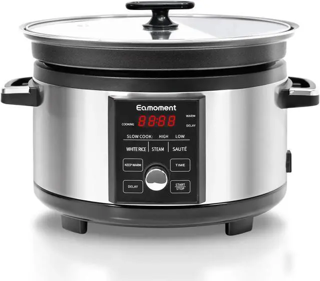 Main image of HOPDAY 5.5 Quart Slow Cooker With Timer, Aluminum Alloy Non Stick Liner, Programmable SLOW COOK HIGH/ SLOW COOK LOW/ WHITE RICE/ STEAM/ SAUTE/ WARM/ DELAY